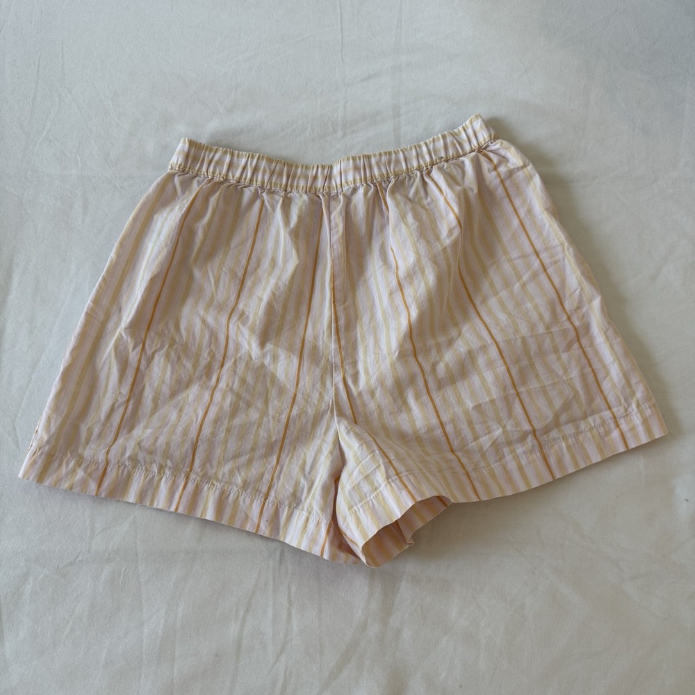 Wilfred Free Aritzia Women's Breeze 3" Striped Cotton Poplin Apricot Shorts Sz S